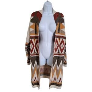 My Michelle Aztec Open Front Cardigan Womens Sz L Fuzzy Southwestern Western